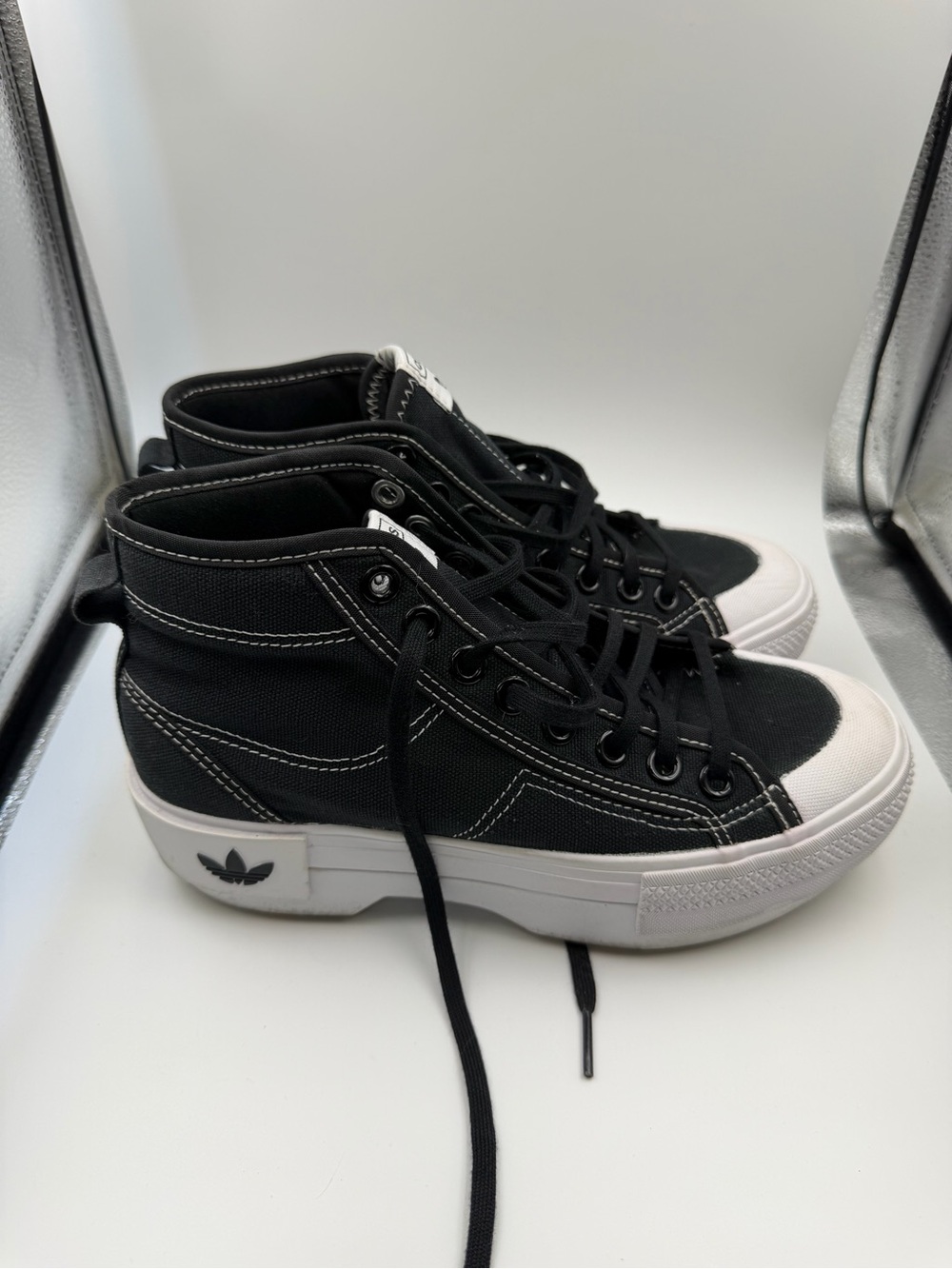 adidas Black and White High-Top Canvas Sneakers